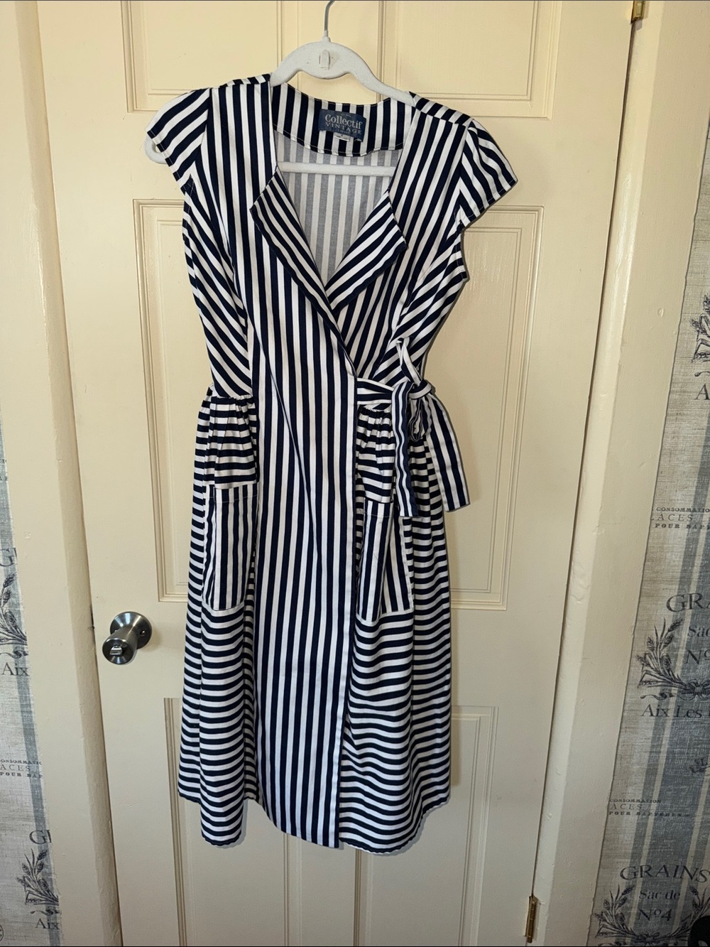 Collectif Navy and White Striped Midi Wrap Dress